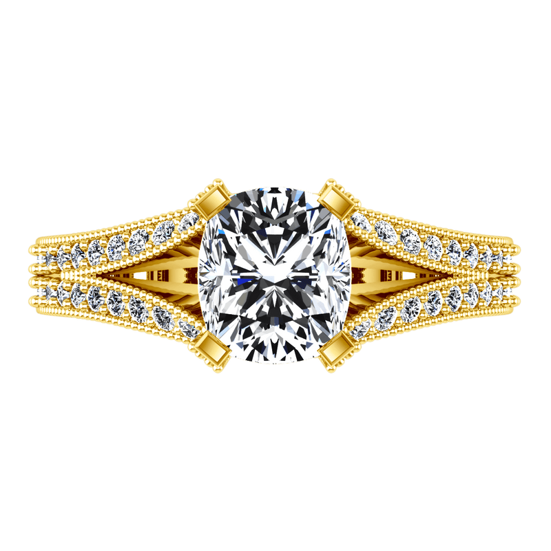 Pave Cushion Cut Engagement Ring Zahra 14K Yellow Gold
