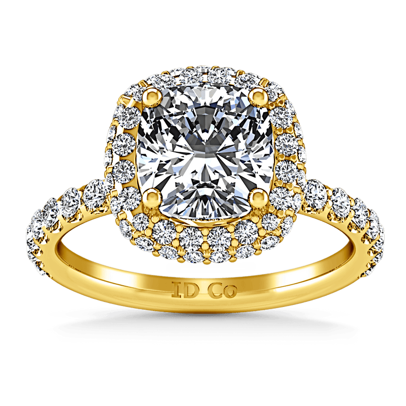 Halo Diamond Cushion Cut Engagement Ring Kristine 14K Yellow Gold