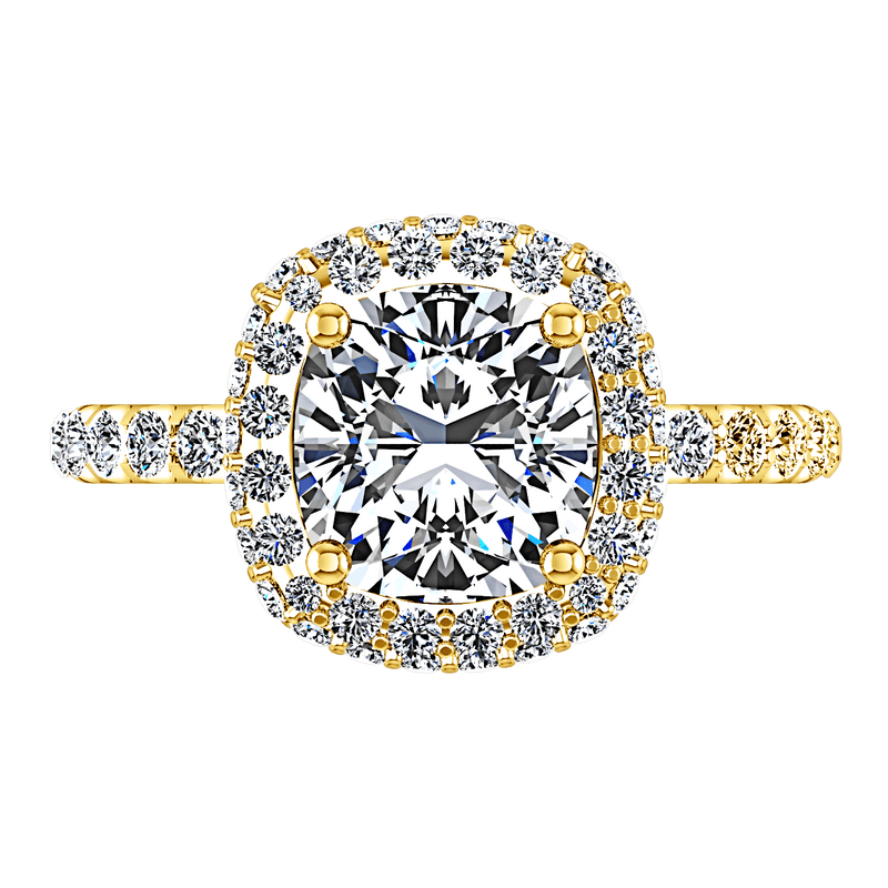 Halo Diamond Cushion Cut Engagement Ring Kristine 14K Yellow Gold