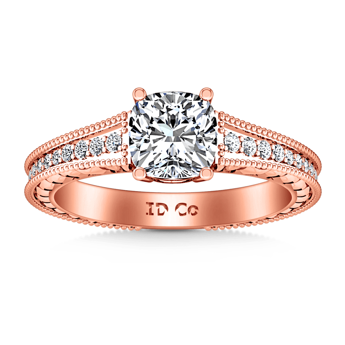 Pave Diamond Cushion Cut Engagement Ring Primrose 14K Rose Gold
