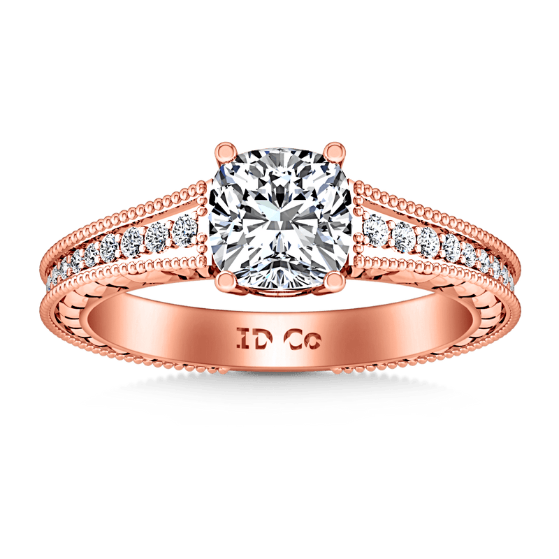 Pave Diamond Cushion Cut Engagement Ring Primrose 14K Rose Gold