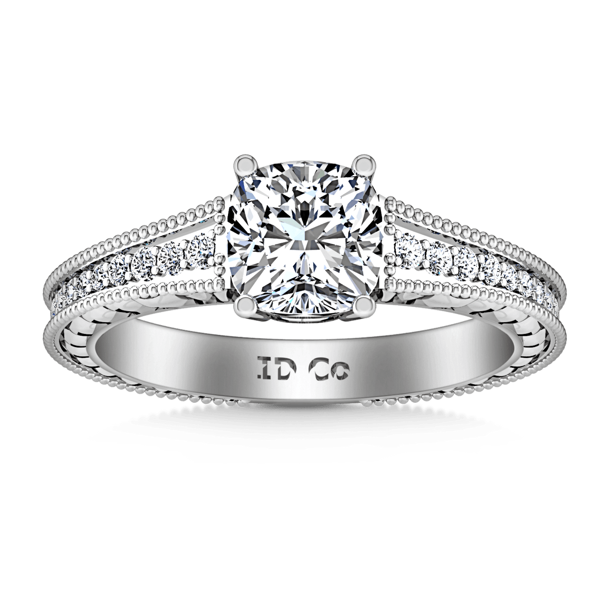 Pave Cushion Cut Diamond Engagement Ring Primrose 14K White Gold