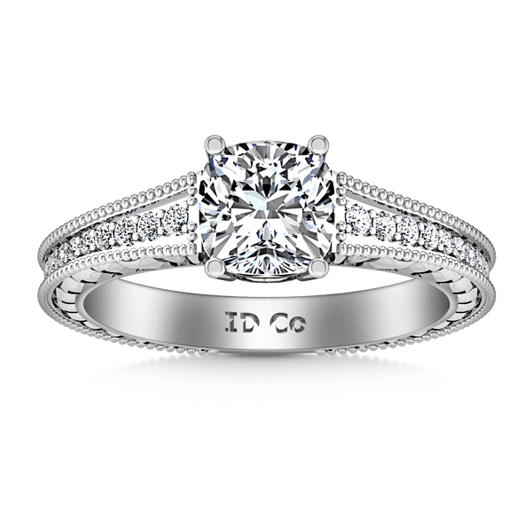 Pave Cushion Cut Diamond Engagement Ring Primrose 14K White Gold