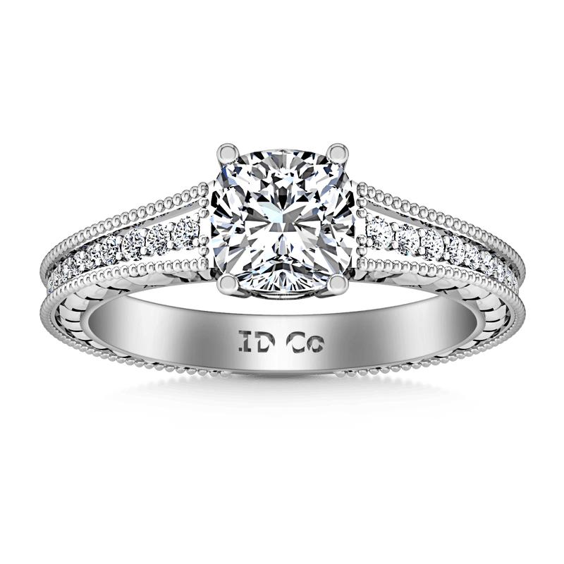 Pave Cushion Cut Diamond Engagement Ring Primrose 14K White Gold