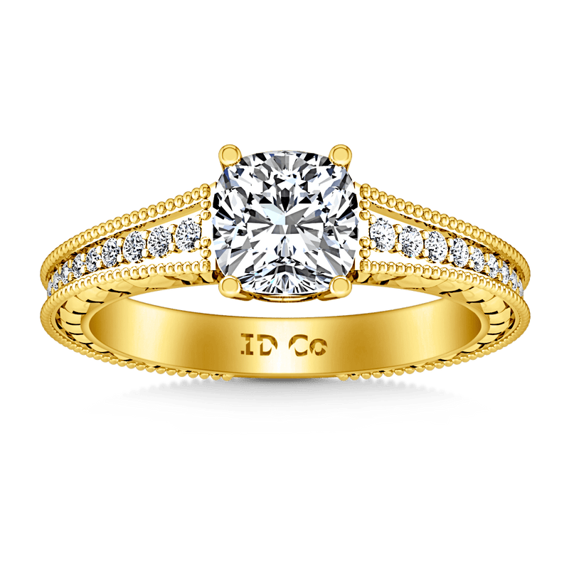 Pave Cushion Cut Engagement Ring Primrose 14K Yellow Gold