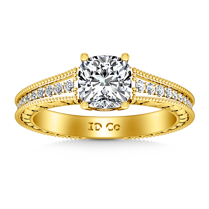 Pave Cushion Cut Engagement Ring Primrose 14K Yellow Gold