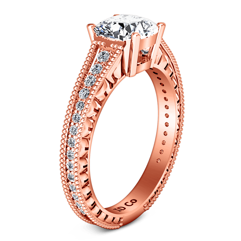 Pave Diamond Cushion Cut Engagement Ring Primrose 14K Rose Gold