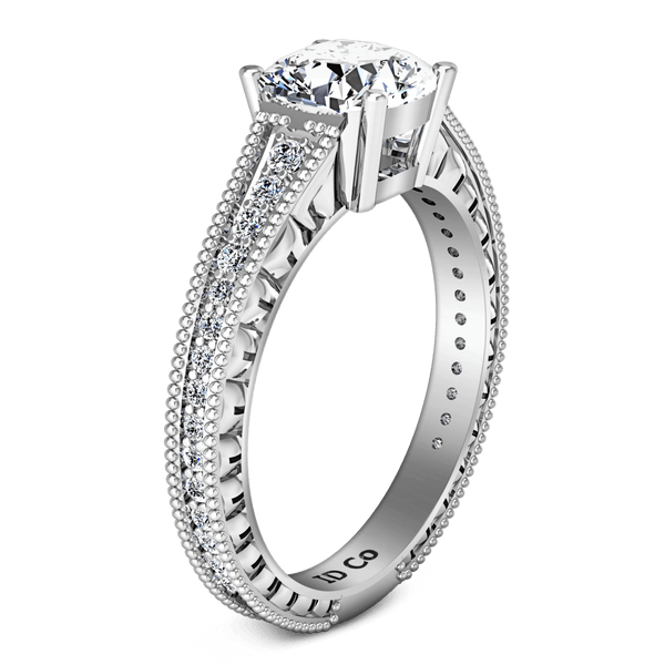 Pave Cushion Cut Diamond Engagement Ring Primrose 14K White Gold
