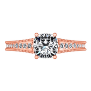 Pave Diamond Cushion Cut Engagement Ring Primrose 14K Rose Gold