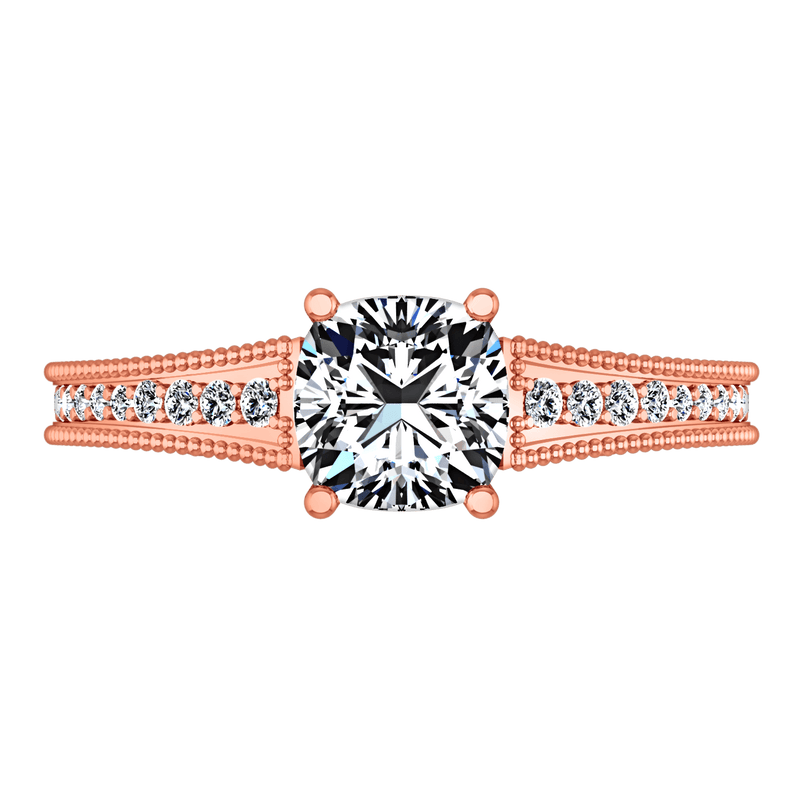 Pave Diamond Cushion Cut Engagement Ring Primrose 14K Rose Gold
