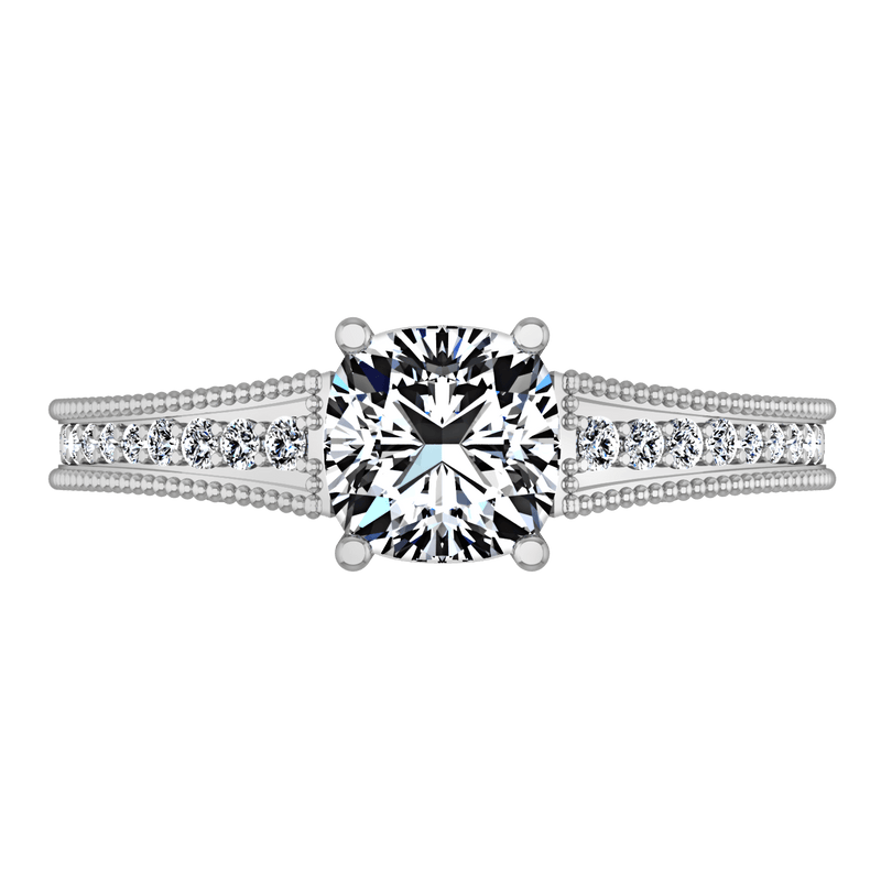 Pave Cushion Cut Diamond Engagement Ring Primrose 14K White Gold