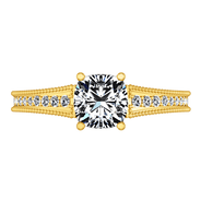 Pave Cushion Cut Engagement Ring Primrose 14K Yellow Gold