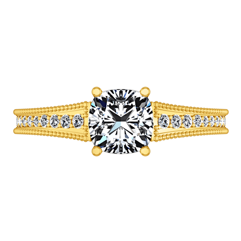 Pave Cushion Cut Engagement Ring Primrose 14K Yellow Gold