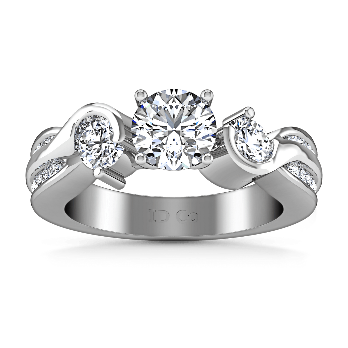 Round Diamond Three Stone Engagement Ring Cosette 14K White Gold