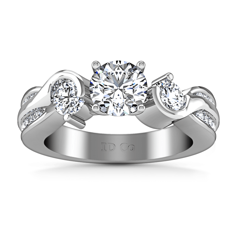 Round Diamond Three Stone Engagement Ring Cosette 14K White Gold
