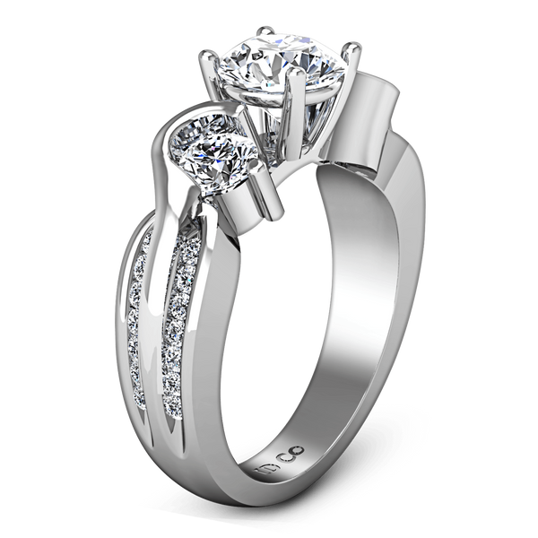 Round Diamond Three Stone Engagement Ring Cosette 14K White Gold