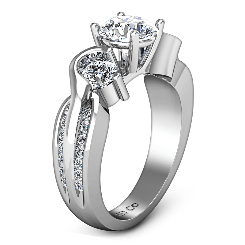 Round Diamond Three Stone Engagement Ring Cosette 14K White Gold