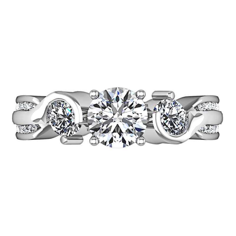 Round Diamond Three Stone Engagement Ring Cosette 14K White Gold
