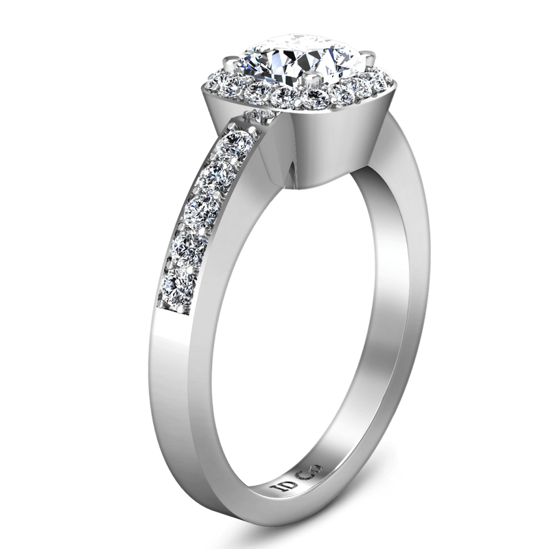 Round Diamond Halo Engagement Ring Eve 14K White Gold