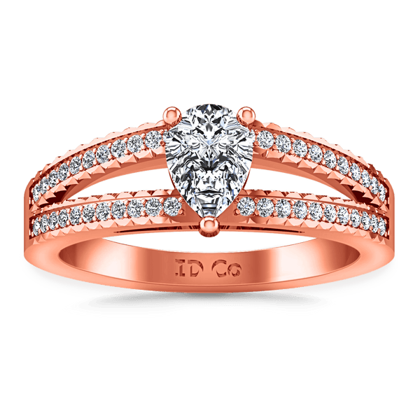 Pave Diamond Engagement Ring Season Pear 14K Rose Gold