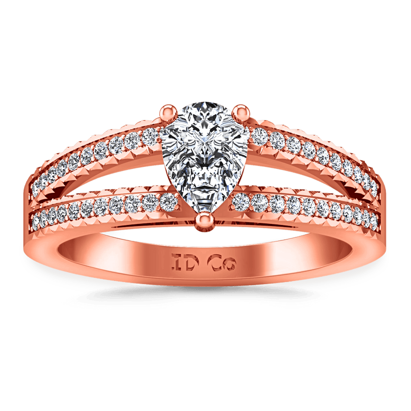 Pave Diamond Engagement Ring Season Pear 14K Rose Gold