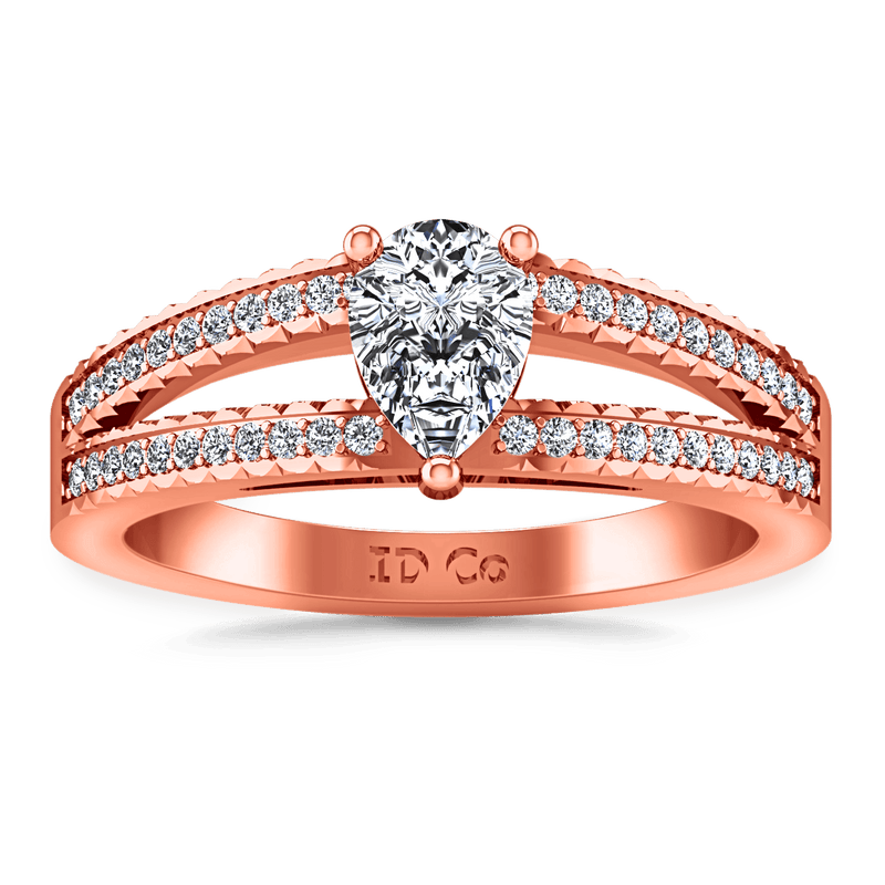 Pave Diamond Engagement Ring Season Pear 14K Rose Gold