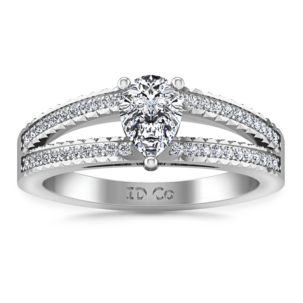Pave Engagement Ring Season Pear 14K White Gold