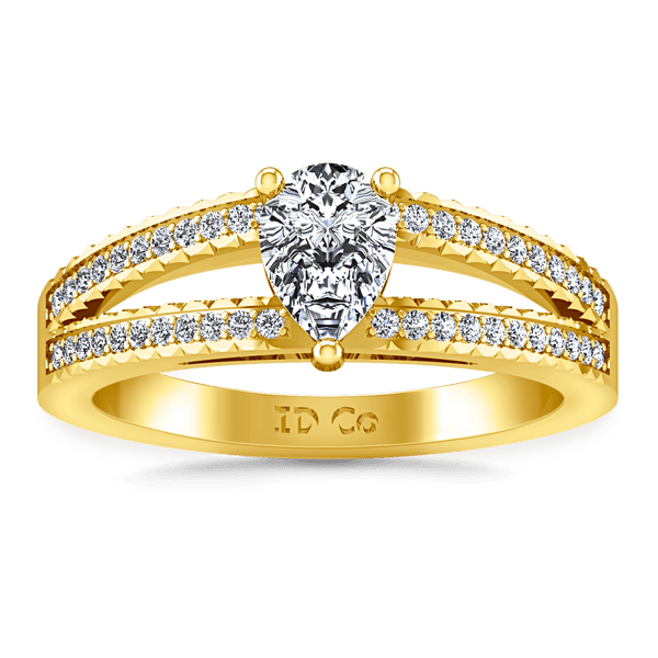 Pave Diamond EngagementRing Season Pear 14K Yellow Gold