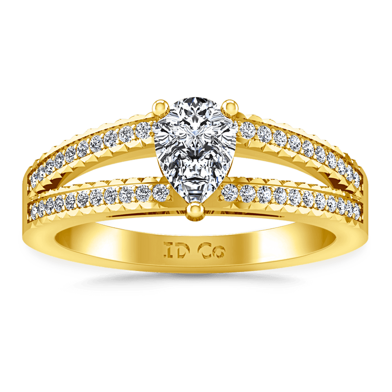 Pave Diamond EngagementRing Season Pear 14K Yellow Gold