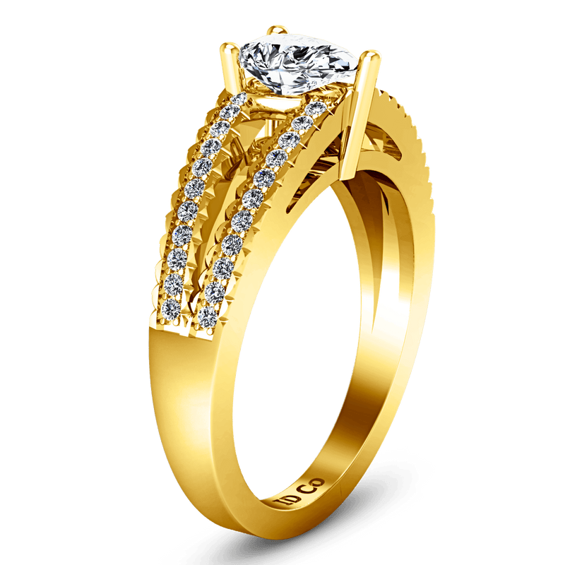 Pave Diamond EngagementRing Season Pear 14K Yellow Gold