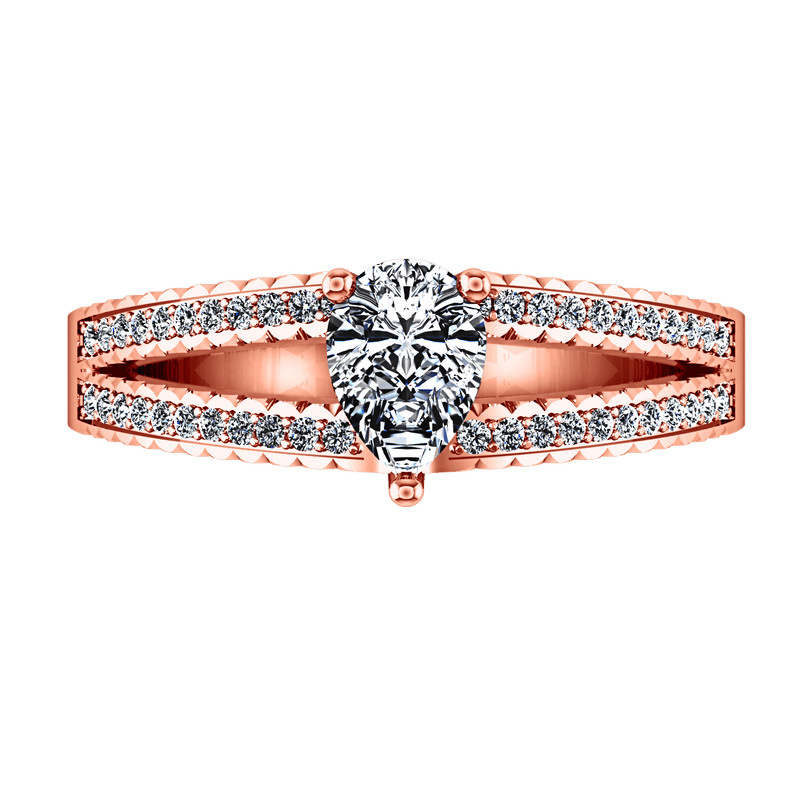 Pave Diamond Engagement Ring Season Pear 14K Rose Gold