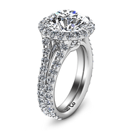 Round Diamond Halo  Engagement Ring Emotion 14K White Gold