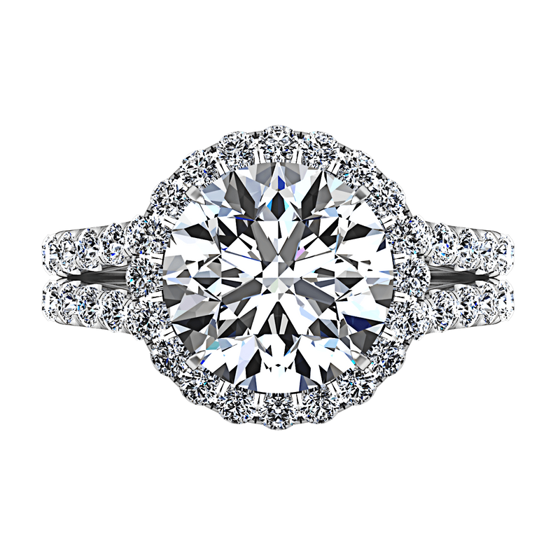 Round Diamond Halo  Engagement Ring Emotion 14K White Gold