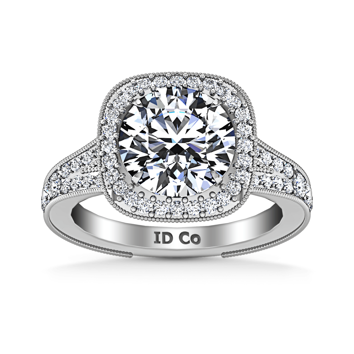 Round Diamond Halo Engagement Ring Anthea 14K White Gold