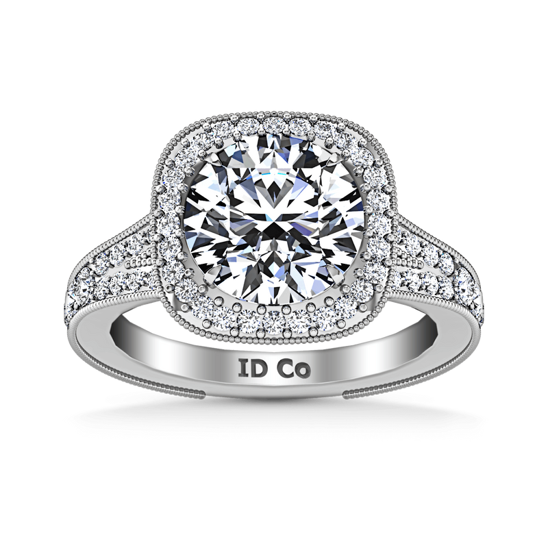Round Diamond Halo Engagement Ring Anthea 14K White Gold