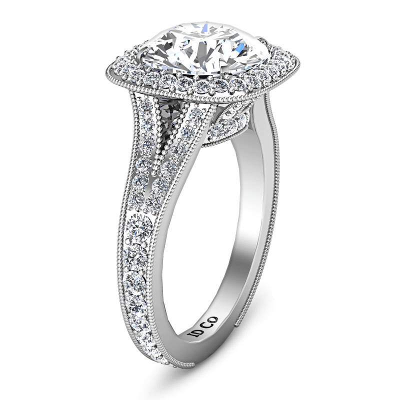 Round Diamond Halo Engagement Ring Anthea 14K White Gold