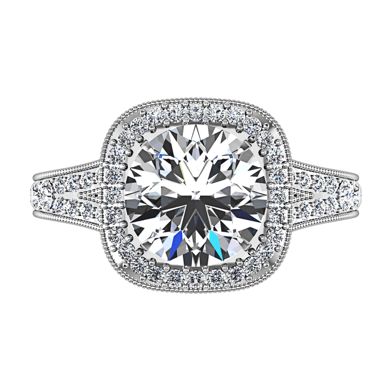 Round Diamond Halo Engagement Ring Anthea 14K White Gold