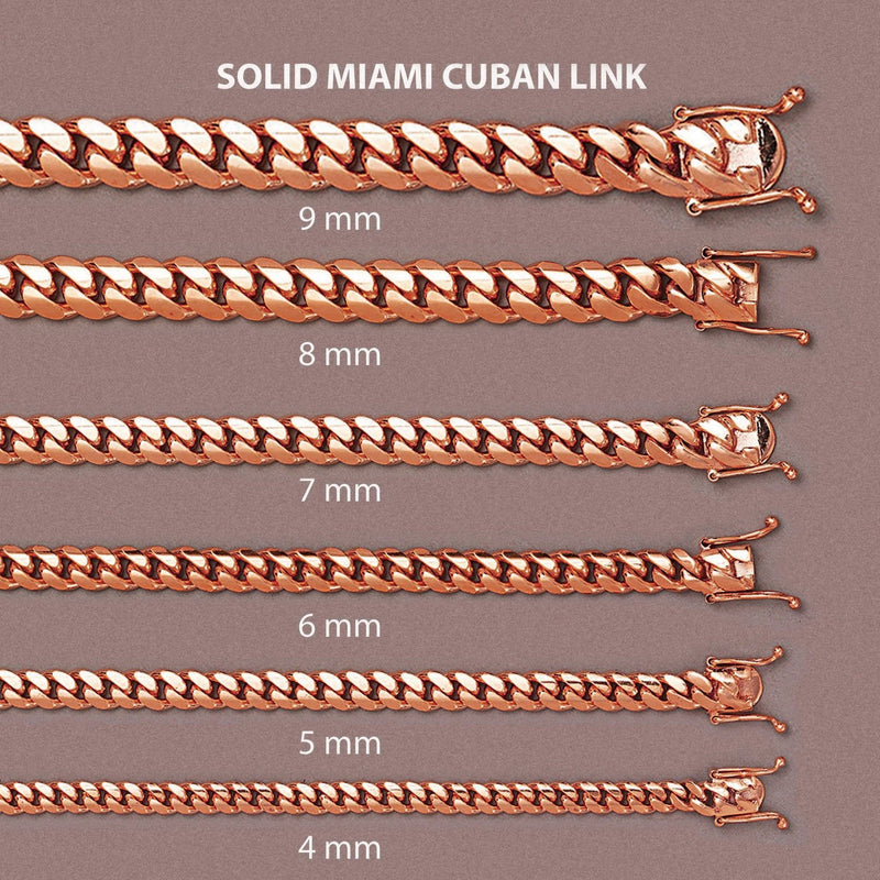 Womens 14K Rose Gold Chain - Solid Miami Cuban Link Chain 14K Rose Gold