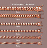 Womens 14K Rose Gold Chain - Solid Miami Cuban Link Chain 14K Rose Gold