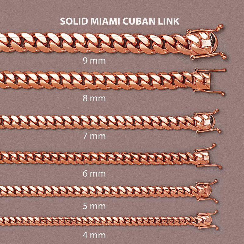 Solid Miami Cuban Link Chain 14K Rose Gold