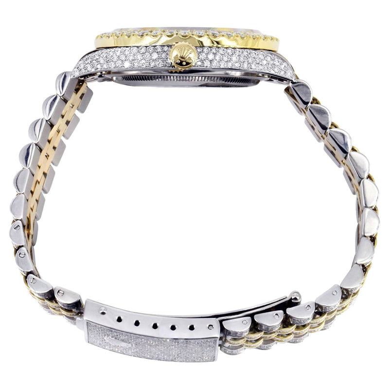Iced Out Rolex Datejust 36 MM | Two Tone | 10 Carats of Diamonds | Blue Roman Diamond Dial