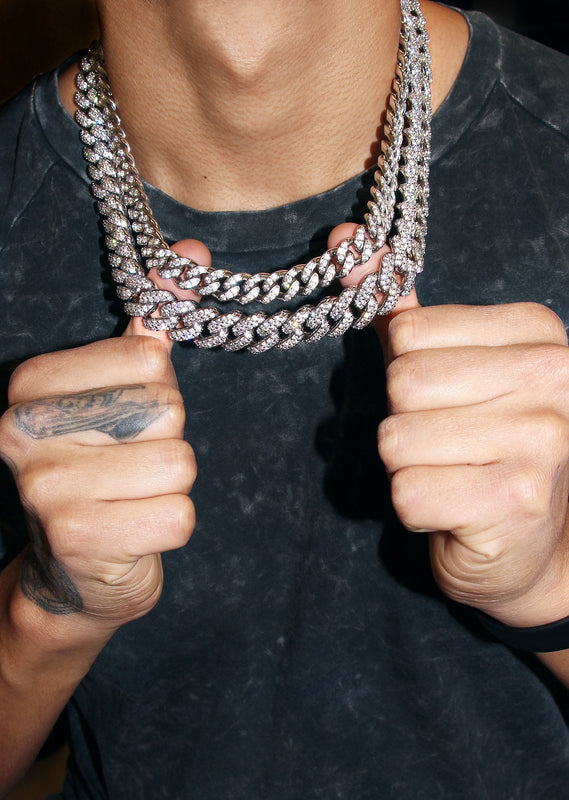 White Gold Plated Iced Out Miami Cuban Link Choker