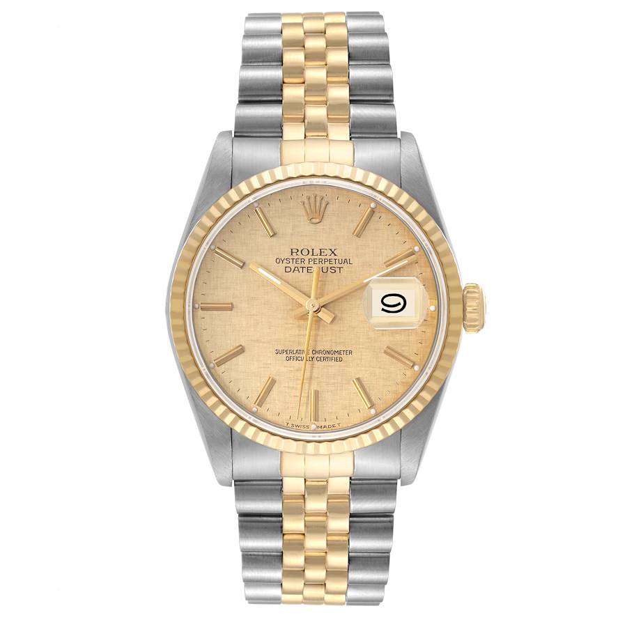 Rolex Datejust Watch 16233 for Mens | 36MM | Yellow Gold Champagne Linen Dial Steel