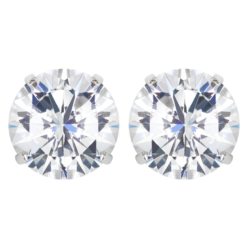 14K White Gold Push Back Round Stud Earrings
