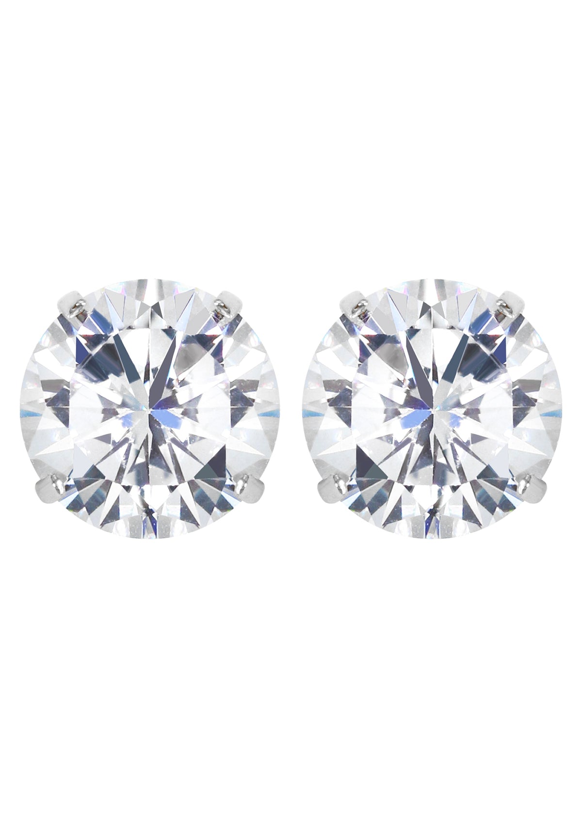 14K White Gold Push Back Round Stud Earrings
