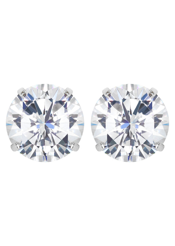14K White Gold Push Back Round Stud Earrings