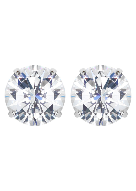 14K White Gold Push Back Round Stud Earrings
