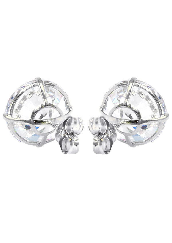 14K White Gold Push Back Round Stud Earrings