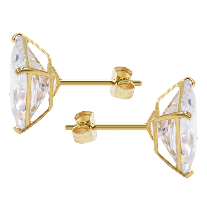 Gold Push Backing Square Stud Earrings