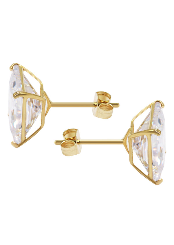 Gold Push Backing Square Stud Earrings